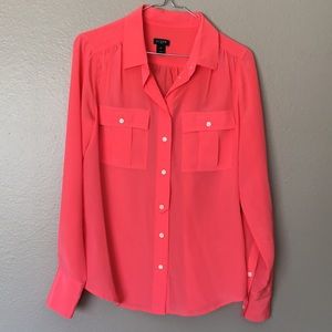 J. Crew Bright Coral Silk Buttondown Shirt